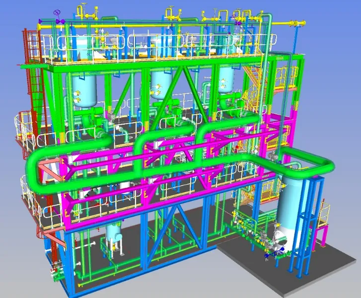 3D piping model of a three-skid filtration package